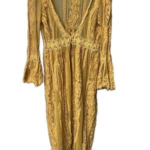 Band of Gypsies Mustard Lace Long Sleeve Dress